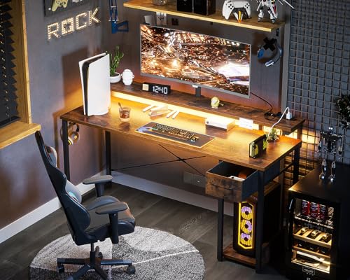 AODK Gaming Desk with LED Lights & Power Outlet, 40 Inch, Black T67329
