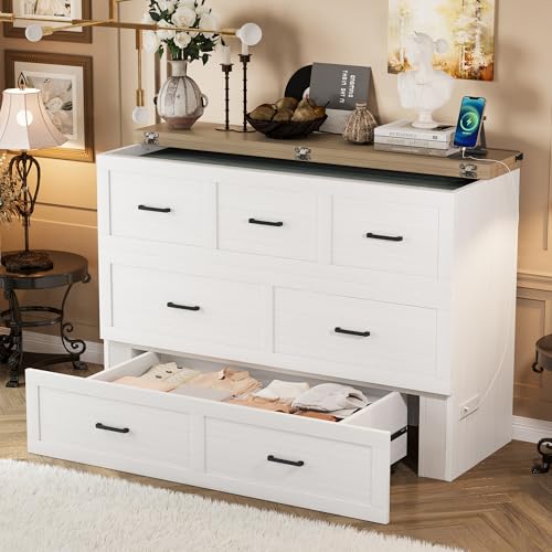 Queen Size Murphy Bed Cabinet with Charging Station, White P336686