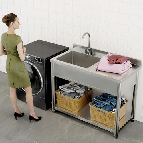 Stainless Steel Freestanding Utility Sink with Pull-out Faucet K489