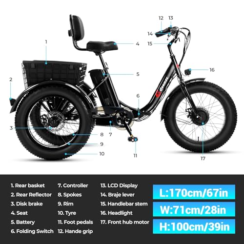 Geemax Electric Tricycle for Adults, 20" x 4.0 Fat Tire, 750W, Foldable 3-Wheel, Black V334