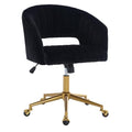 Home Office Swivel Desk Chair, Modern Corduroy Desk Chair, Height Adjustable Armchair with Gold Base, Ergonomic Office Chair for Living Room Vanity Study Computer Room, Black