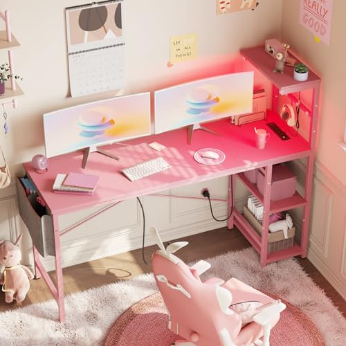 Bestier Gaming Desk with LED Lights, 51.3 Inch Computer Desk Q970