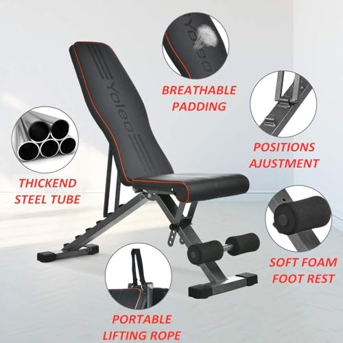 YOLEO Adjustable Weight Bench, Foldable Strength Training, 330 lbs Capacity V8907