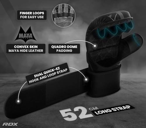 RDX MMA Gloves Hybrid Open Palm Maya Hide Leather Wrist Support Boxing Training Z623139
