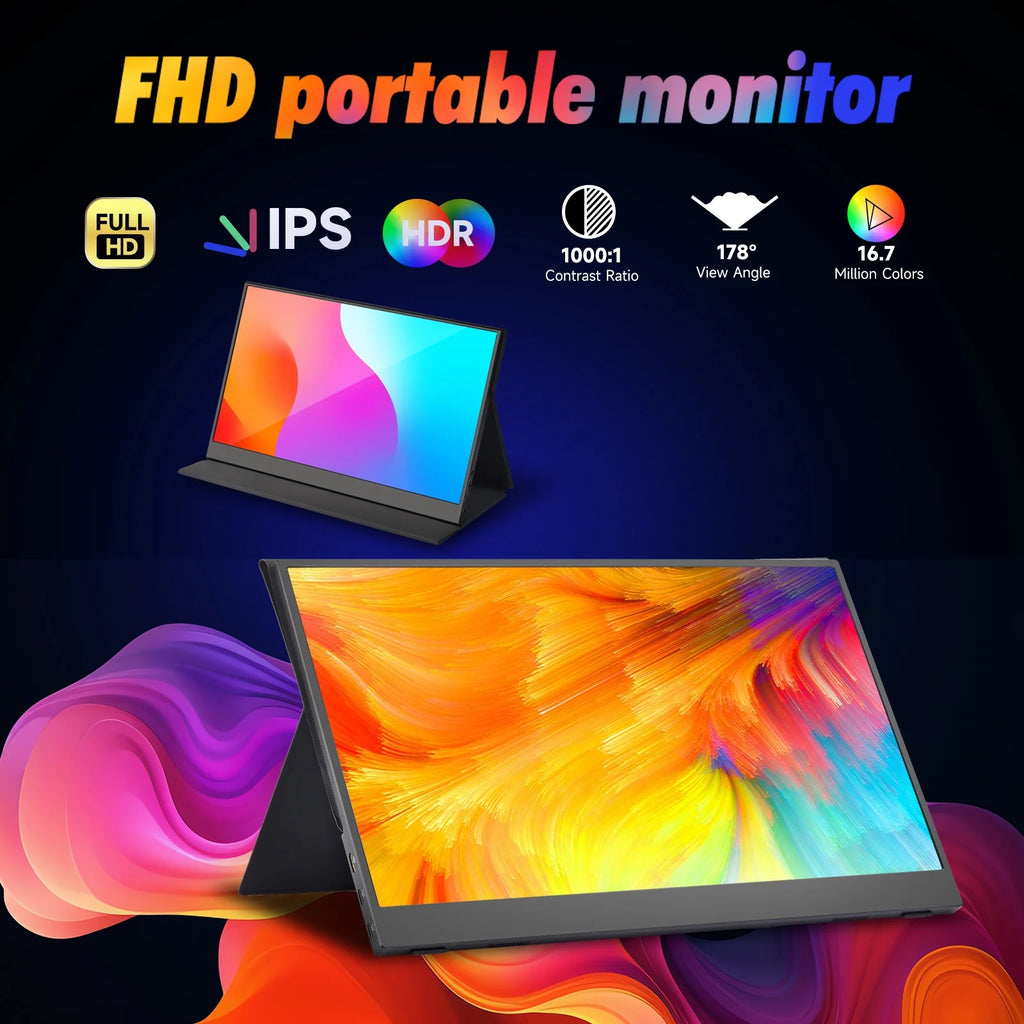 Bwanaz Portable Monitor 15.6'' FHD 1080P USB-C HDMI IPS Display U33821