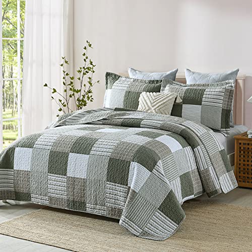 Queen Size 100% Cotton Plaid Quilt Bedding Set, 3 Pieces A93852