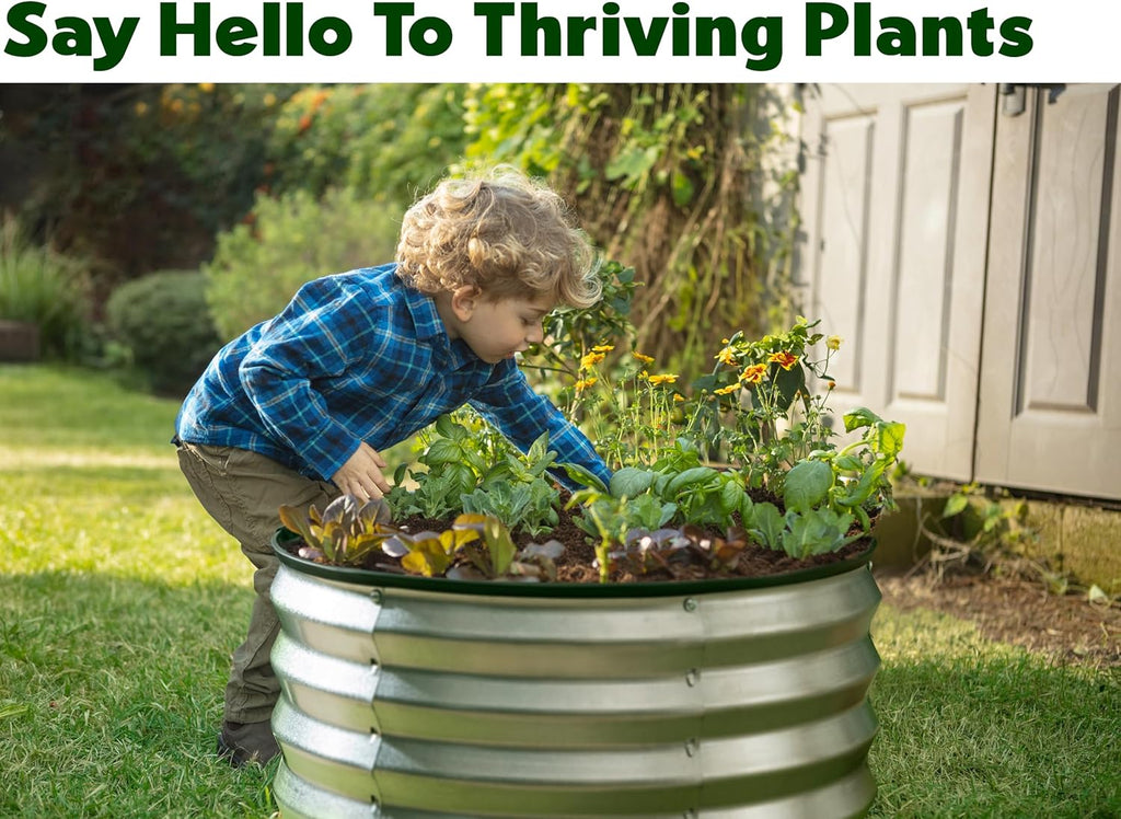 Round Galvanized Raised Garden Bed 2x2x1 ft Outdoor Planter G351876