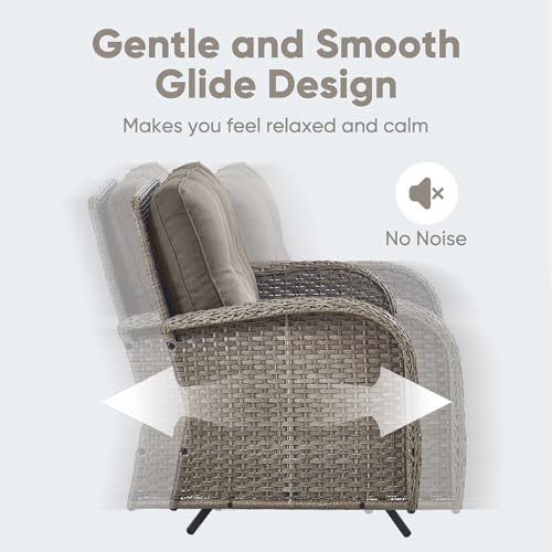 Outdoor Wicker Swivel Rocker Chairs Set of 2 with Rattan Side Table, Brown/Blue B592