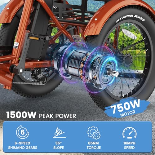 MOONCOOL Electric Trike for Adults, 20" Folding 3-Wheel Ebike, 500W Motor, Removable Battery W50658