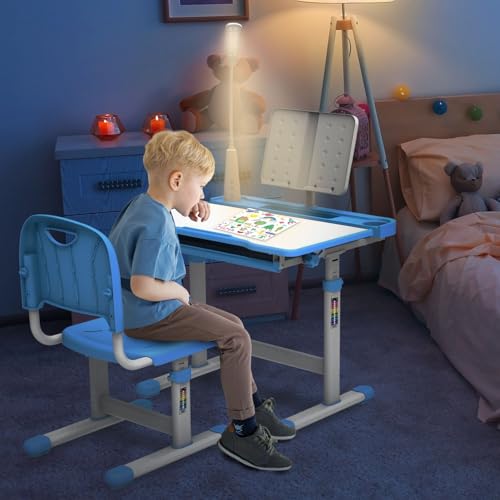 BELANITAS Kids Desk and Chair Set, Height-Adjustable with Tilted Desktop, Green G660172