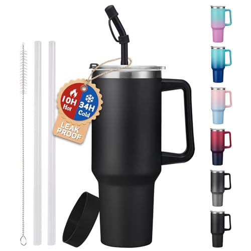 40 oz Tumbler with Handle and Straw Lid - Leak-proof Vacuum Insulated Travel Cup I15292