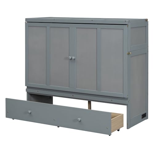 Queen Size Murphy Bed with Drawers and Charging Station, Espresso O1227