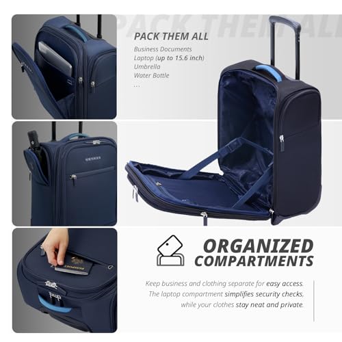Verage Under Seat Luggage with Wheels, Softside Spinner Carry On, Navy 14-Inch A51804