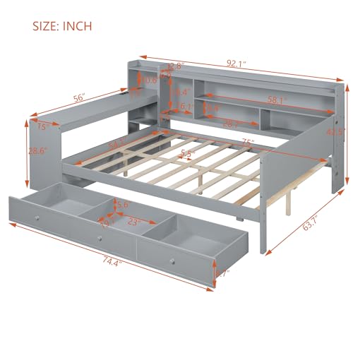 Bellemave Twin Corner Bed Frame with Storage Shelves and Desk, Gray L74206