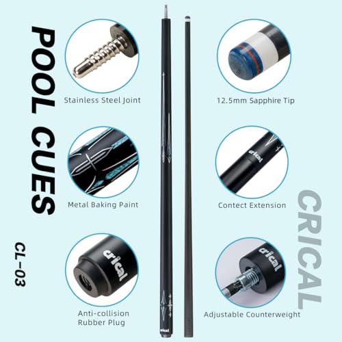 CRICAL Carbon Fiber Pool Cue Stick 58" with 12.5mm Tip J317692
