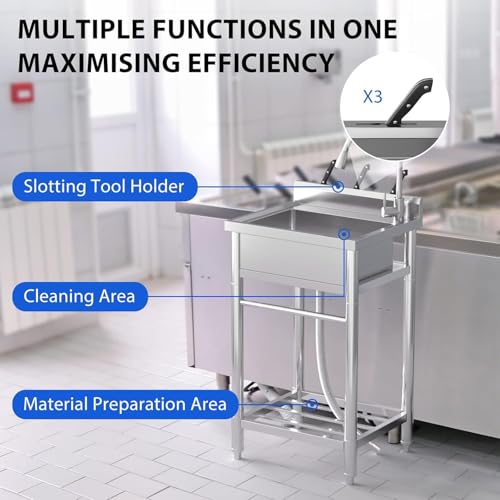 Stainless Steel Utility Sink with Faucet, Freestanding Single Bowl Y312305