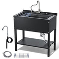 Stainless Steel Utility Sink 36" Freestanding with Pull Out Faucet, Black Y959806