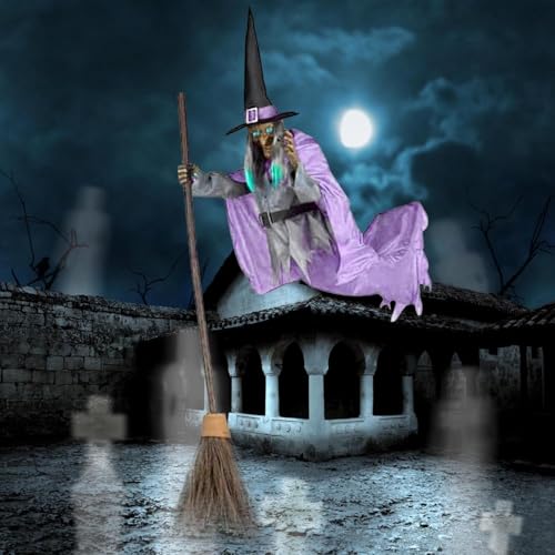6FT Animated Flying Witch Halloween Decor with Sounds and Lights E809