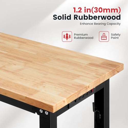 48 Inch Adjustable Height Workbench with Rubberwood Tabletop and Power Outlets X1723