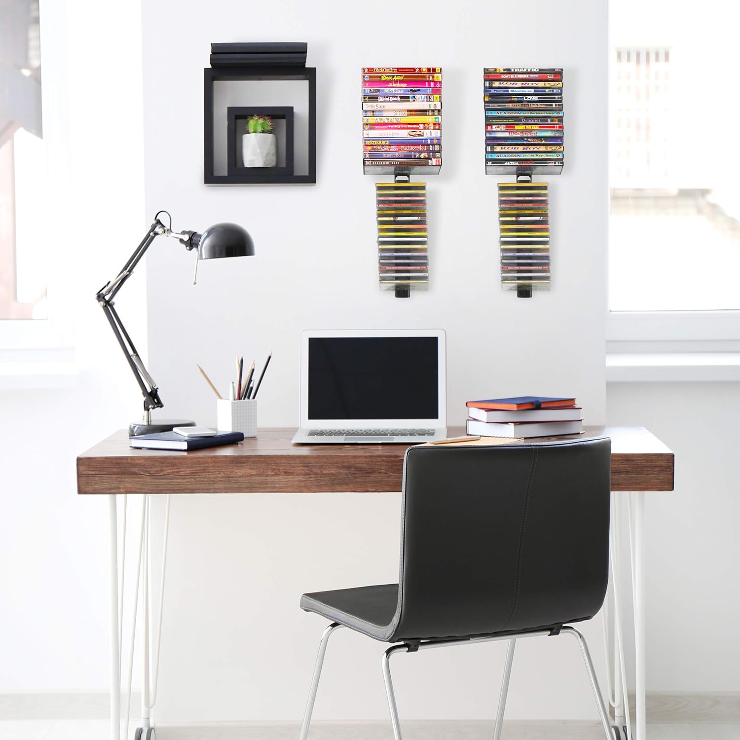 Atlantic Media Stix Wall-Mount CD/DVD Media Storage Rack, 4-Pack, Black Z6655