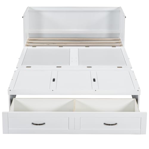 Harper & Bright Designs Queen Murphy Bed Cabinet with USB Charging Station, White D9669