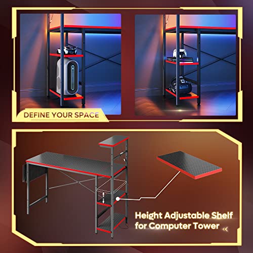 Bestier Gaming Desk with LED Lights, 51.3 Inch Computer Desk Q970