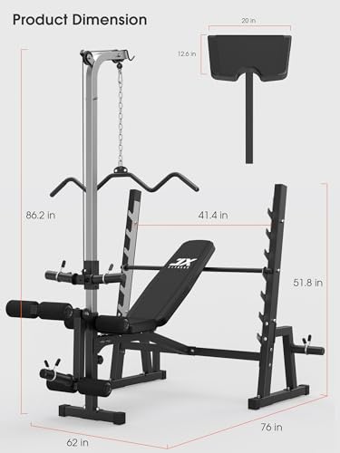 JX FITNESS Olympic Weight Bench with LAT Pulldown and Preacher Curl Pad Q33999