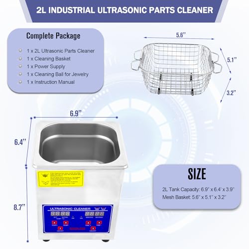 Heated Ultrasonic Parts Cleaner 3L with Digital Timer, 110V G276