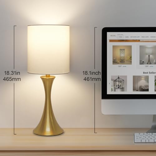 Dimmable Bedside Lamp with Touch Control, Beige Shade, LED Bulb Included S148