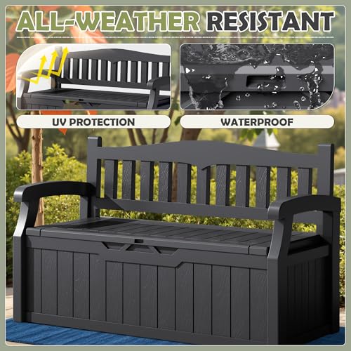 Homall 75 Gallon Outdoor Storage Bench Lockable Deck Box Waterproof UV Resistant Grey D354316