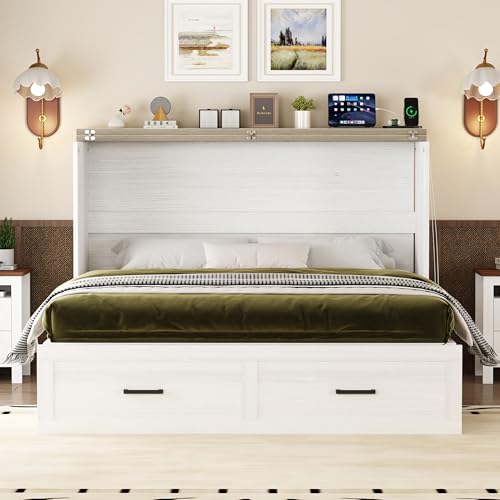 Queen Size Murphy Bed Cabinet with Charging Station, White P336686