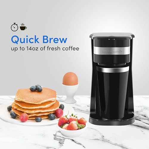 Elite Gourmet EHC113 Personal Single-Serve Coffee Maker with Thermal Travel Mug, Black B70143