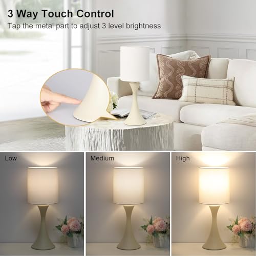 Dimmable Bedside Lamp with Touch Control, Beige Shade, LED Bulb Included S148