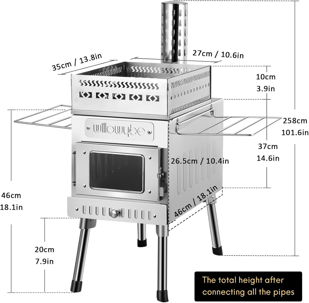 WillowyBe Outdoor Sauna Tent Stove, Portable Camping Wood Stove K833