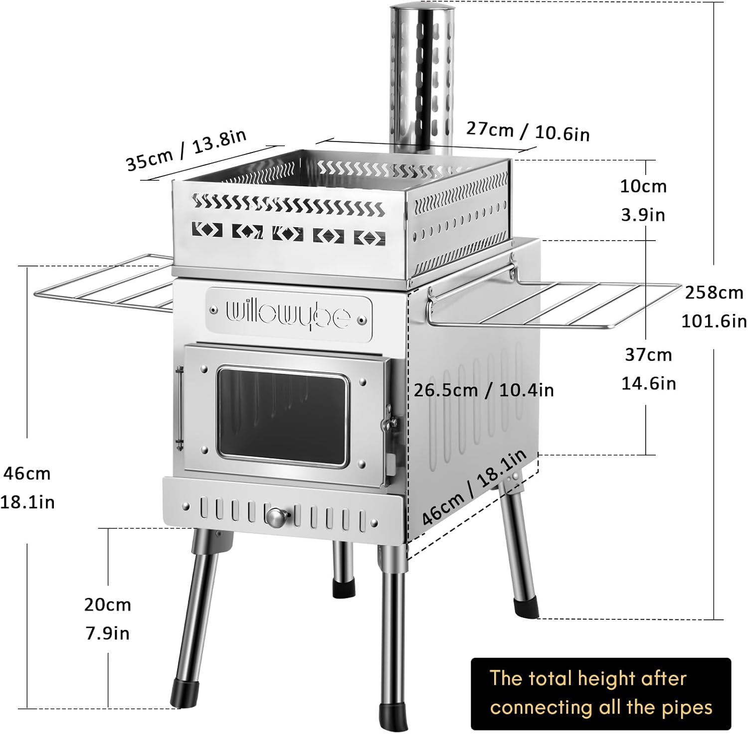 WillowyBe Outdoor Sauna Tent Stove, Portable Camping Wood Stove K833
