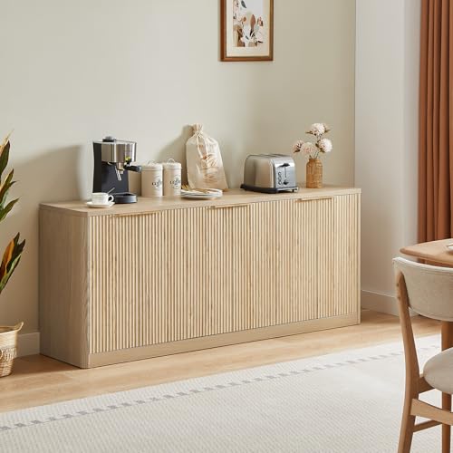 67" Fluted Oak Buffet Cabinet Sideboard with 6 Doors A1241