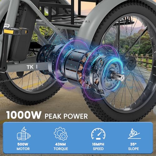 MOONCOOL Electric Trike for Adults, 20" Folding 3-Wheel Ebike, 500W Motor, Removable Battery W50658