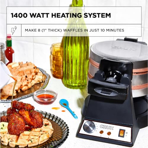 CRUX Double Rotating Belgian Waffle Maker, Nonstick Copper Plates, Stainless Steel R871