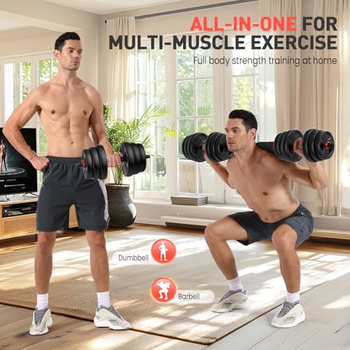 Adjustable Dumbbells 2-in-1 Set with Barbell & Kettlebell, 20-90lbs for Home Gym N35170
