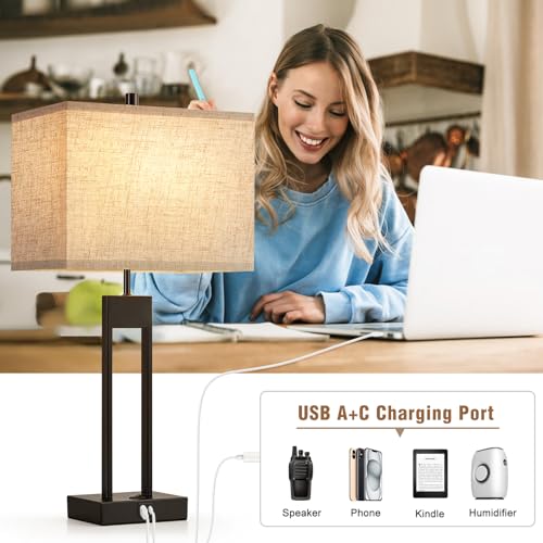 25.5'' Nightstand Lamps Set of 2 with USB, 3 Colors for Bedroom E985629
