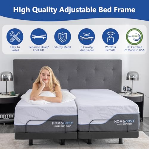Split King Adjustable Bed Frame with Gel Memory Foam Mattress, Wireless Remote F95930