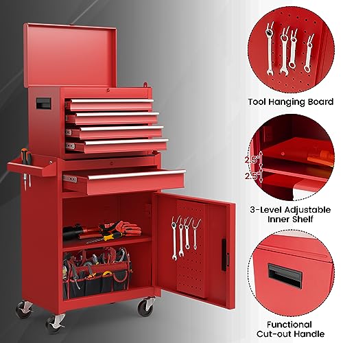 Goplus 5-Drawer Rolling Tool Chest with Lockable Wheels, Gray Z601390