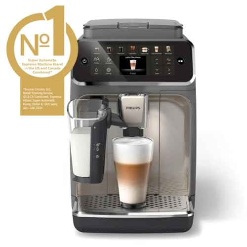 PHILIPS 4400 Series Fully Automatic Espresso Machine with LatteGo, Black Chrome D322