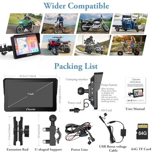 Carpuride W702 7 inch Waterproof Touchscreen GPS Navigator for Motorcycle F66615
