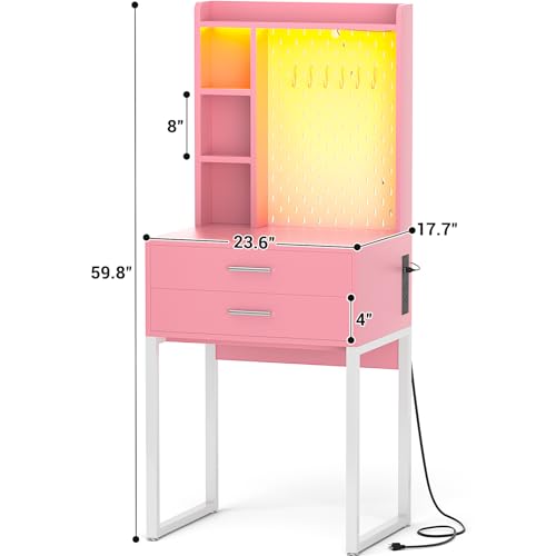 Black Vanity Desk with 4 Drawers and Charging Station O896