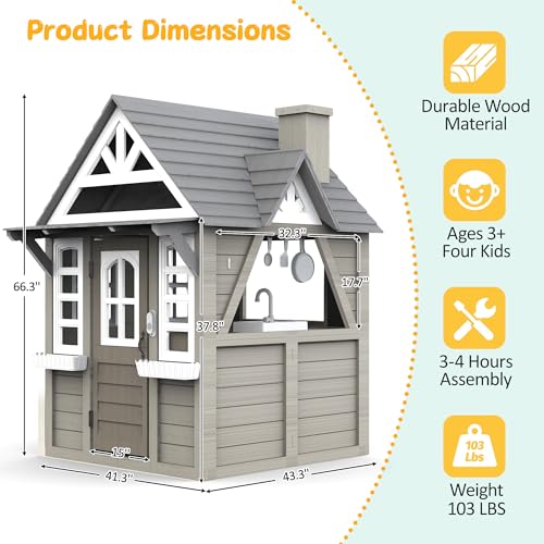 Kids Playhouse Outdoor Wooden Playset for Kids Ages 3-8, Gray N122654