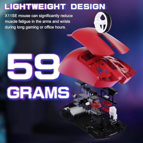 Attack Shark X11SE Wireless Gaming Mouse, Tri-Mode 22K DPI, 59g, Berry Red Y3775
