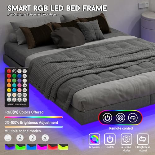 Full Floating Bed Frame Full Size with LED Lights, Heavy Duty Metal Slats C2574