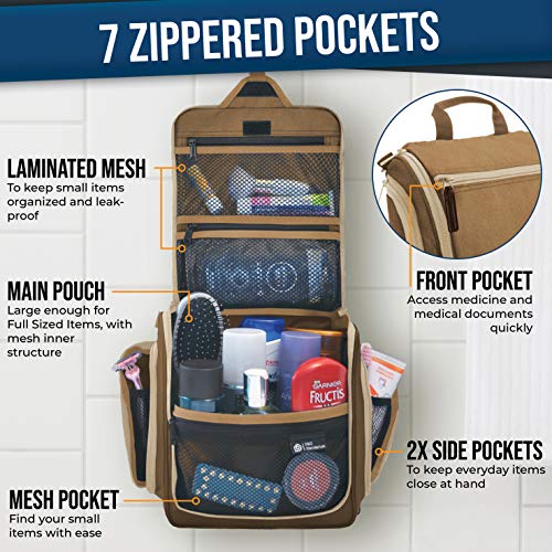 D&D Hanging Travel Toiletry Bag for Men and Women – Large Organizer with 10 Compartments, YKK Zippers, Water-Resistant Nylon A817507