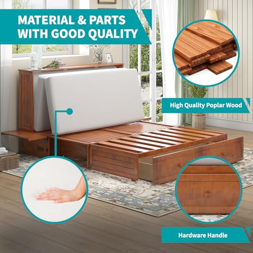 BALUS Queen Murphy Bed Cabinet with USB Charging Station, Cherry Q863